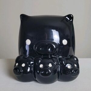 Y2K Piggy Coin Bank Black Pig Mom 3 Baby Pigs Square Whimsical Farmhouse pop art